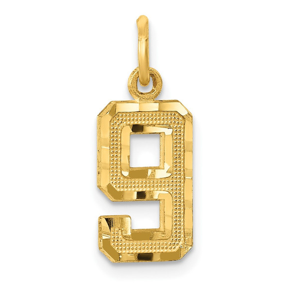 10K Yellow Gold Casted Small Diamond-cut Number 9 Charm