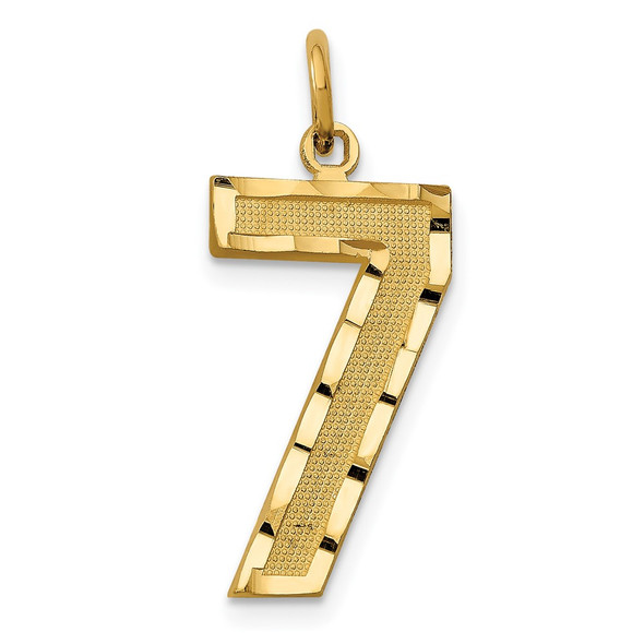 10K Yellow Gold Casted Large Diamond-cut Number 7 Charm