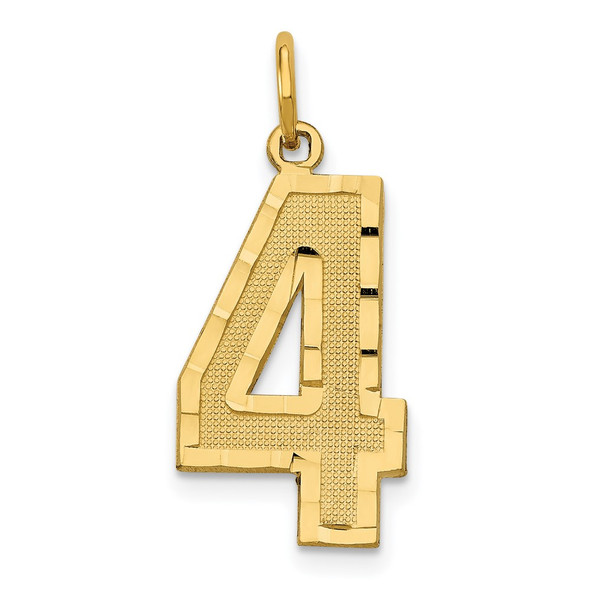 10K Yellow Gold Casted Large Diamond-cut Number 4 Charm