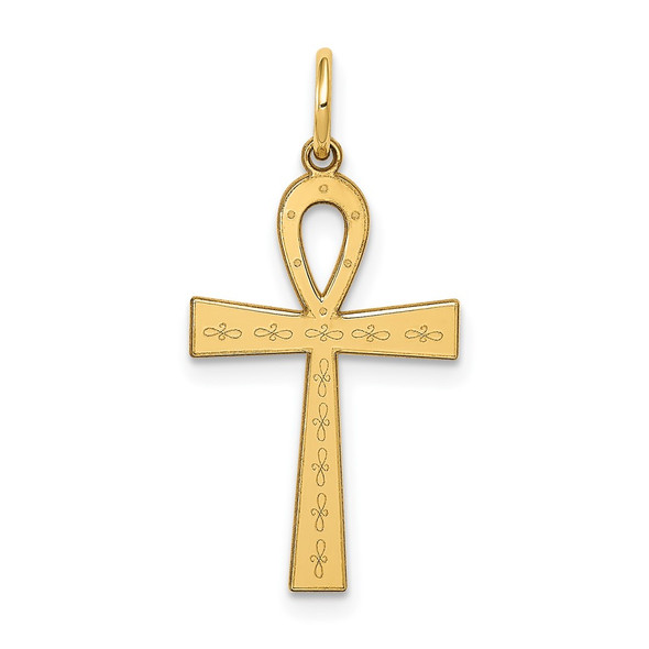 14K Yellow Gold Laser Designed Ankh Cross Charm XR1065