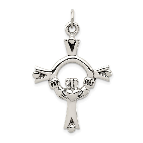 Sterling Silver Antiqued Claddagh Cross Charm