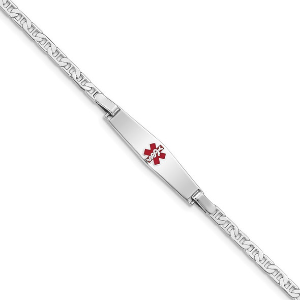 7" Sterling Silver Rhodium-plated Medical ID Anchor Link Bracelet XSM44-7 with Free Engraving