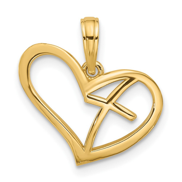 14K Yellow Gold Polished Cross in Heart Charm