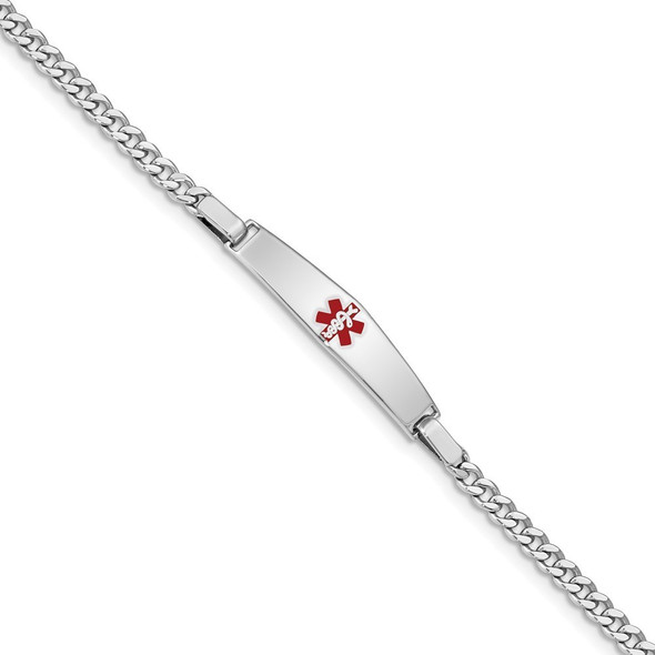 7" Sterling Silver Rhodium-plated Medical ID Curb Link Bracelet XSM42-7 with Free Engraving