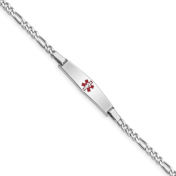 8" Sterling Silver Rhodium-plated Medical ID Figaro Link Bracelet XSM43-8 with Free Engraving