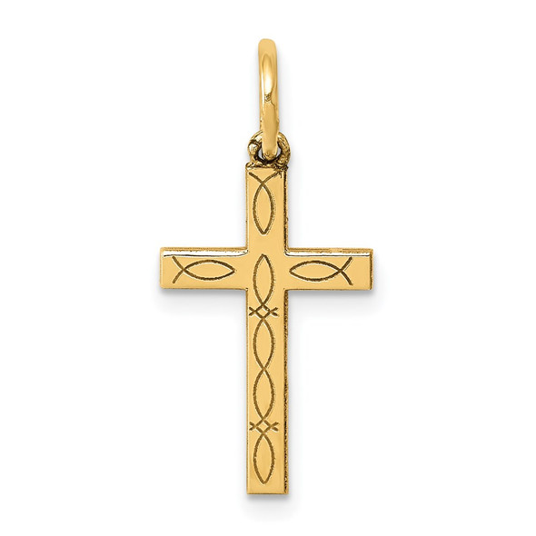 14K Yellow Gold Laser Cut Ichthus Cross Charm