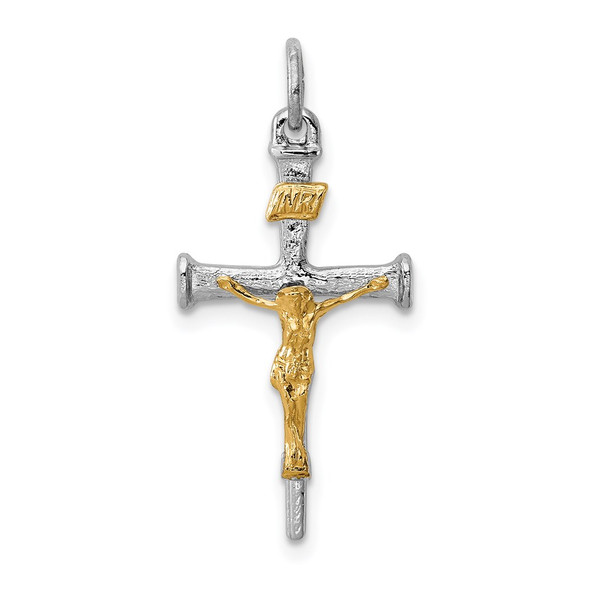 Sterling Silver Rhodium-plated & Gold-plated Crucifix Charm
