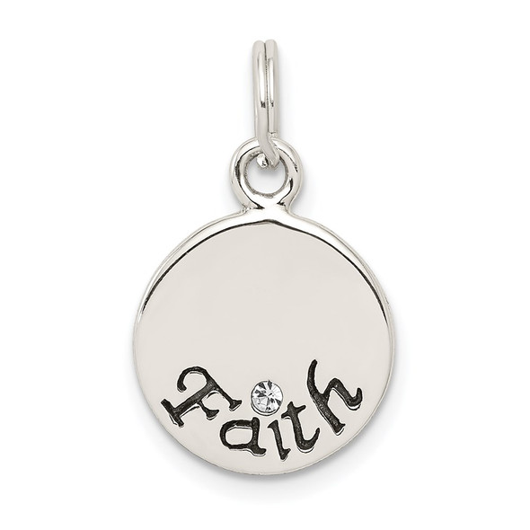 Sterling Silver Antiqued Stellux Crystal Faith Charm