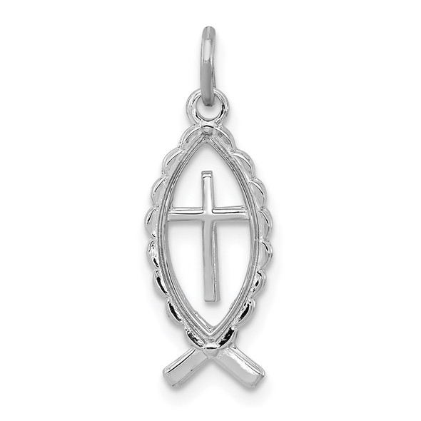 Sterling Silver Rhodium-plated Ichthus Fish Charm QC3684