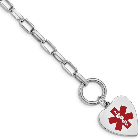 8.75" Sterling Silver Rhodium Engravable Enamel Heart Medical ID Bracelet XSM90-8.75 with Free Engraving