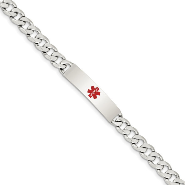 7.5" Sterling Silver Polished Medical Curb Link ID Bracelet XSM172-7.5 with Free Engraving