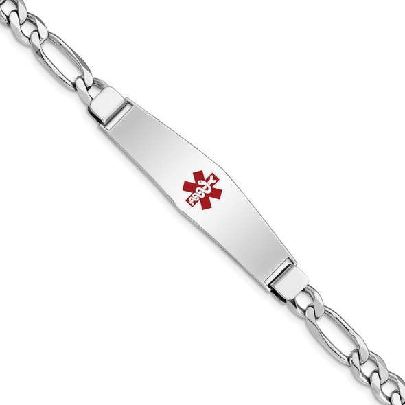 7" Sterling Silver Rhodium-plated Medical ID Figaro Link Bracelet XSM16-7 with Free Engraving
