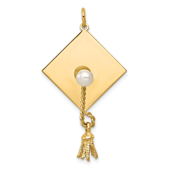 14K Yellow Gold Graduation Cap with Freshwater Cultured Pearl Charm