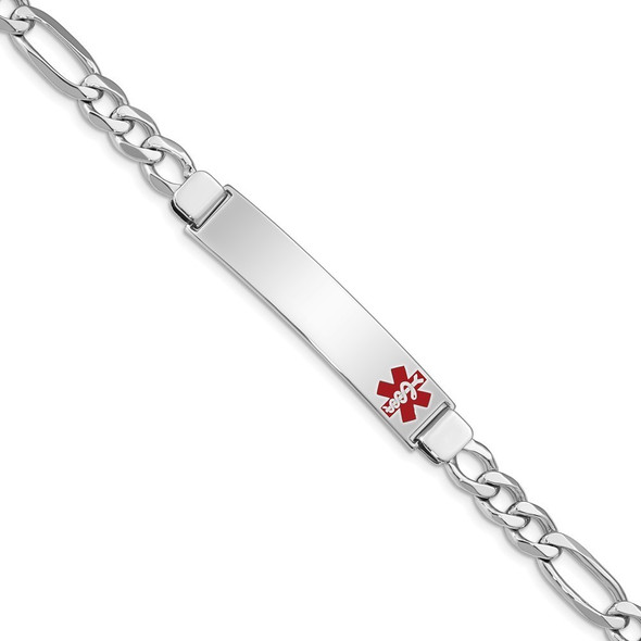 8" Sterling Silver Rhodium-plated Medical ID Figaro Link Bracelet XSM31-8 with Free Engraving