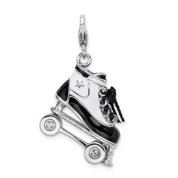 Amore La Vita Sterling Silver Rhodium-plated Polished 3-D Moveable Enameled Roller Skate Charm with Fancy Lobster Clasp