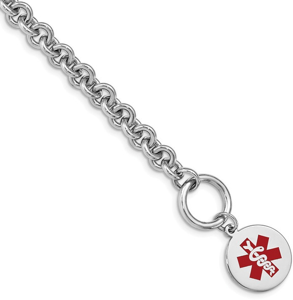 7.75" Sterling Silver Rhodium Engravable Enamel Disc Medical ID Bracelet XSM117-7.75 with Free Engraving