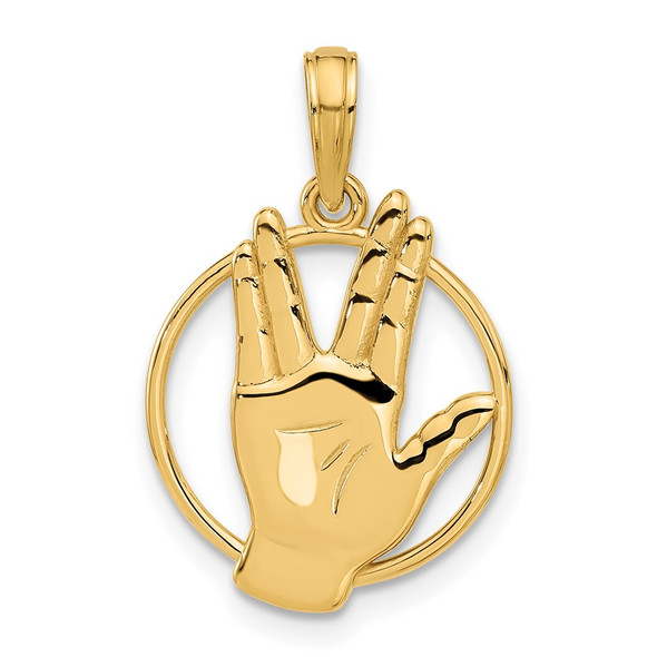 14K Yellow Gold Polished Hand Gesture in Circle Charm D5475