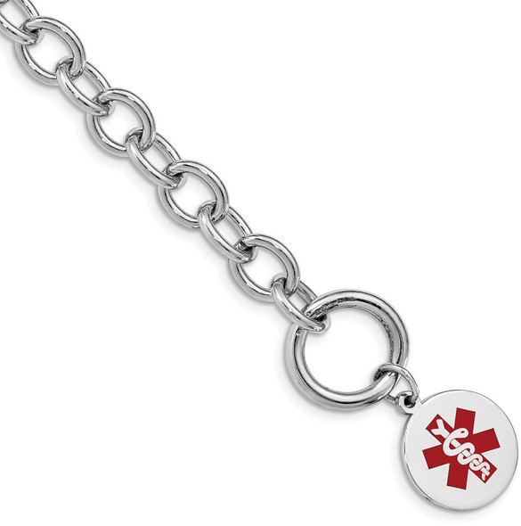 7.75" Sterling Silver Rhodium Engravable Enamel Disc Medical ID Bracelet XSM118-7.75 with Free Engraving