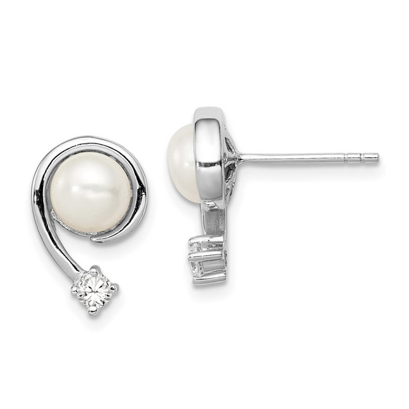 Sterling Silver Rhodium-plated Clear CZ and 7-8mm White Freshwater Cultured Pearl Post Earrings QE12767