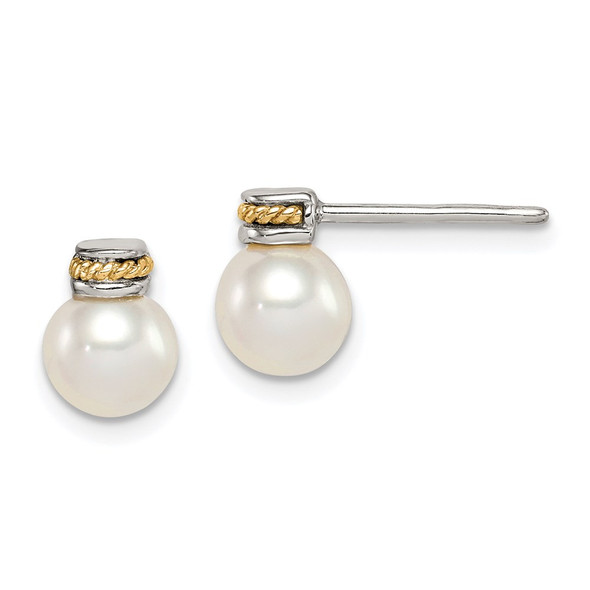 Shey Couture Sterling Silver with 14K Accent Freshwater Cultured Pearl Post Earrings