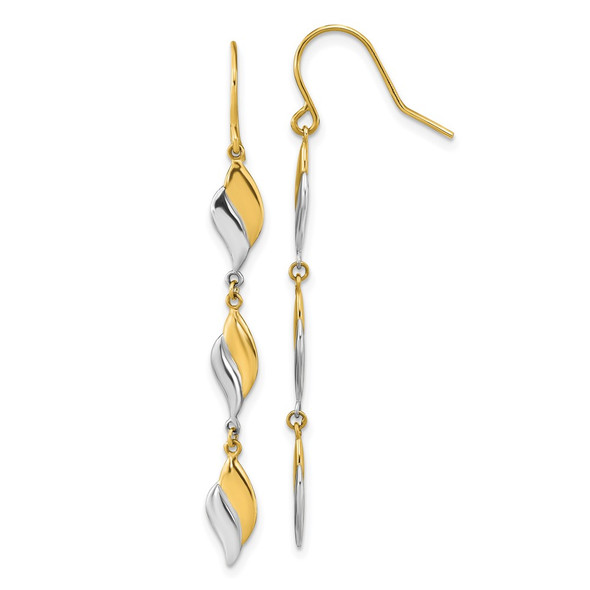 14K Two-tone Gold Polished Wavy Dangle Earrings