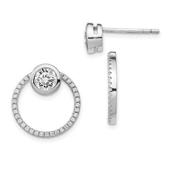 Sterling Silver Rhodium-plated CZ Circle Dangle Jackets with CZ Post Earrings