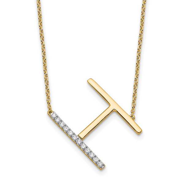 14K Yellow Gold Sideways Diamond Initial H Necklace