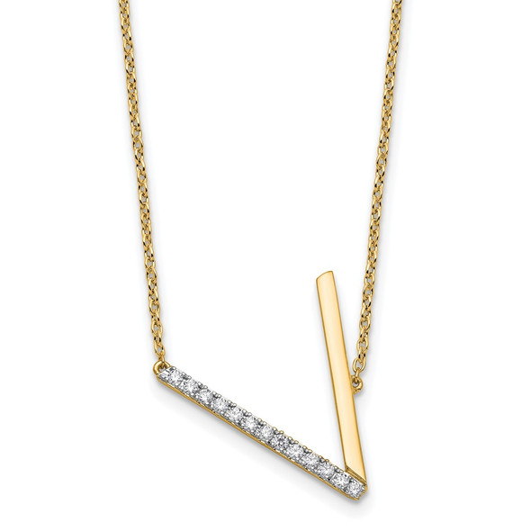 14K Yellow Gold Sideways Diamond Initial V Necklace