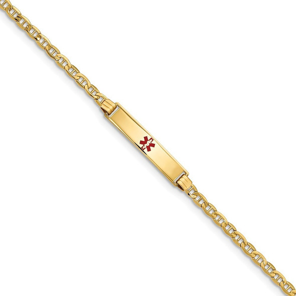 7" 14k Yellow Gold Medical Red Enamel ID Bracelet XM558CR-7 with Free Engraving