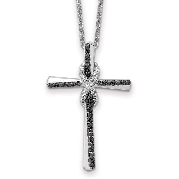 18" 14k White Gold Black and White Diamond Infinity Cross Necklace PM5132-BK-016-WA-18