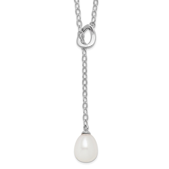 20" Sterling Silver Rhodium-plated 8-9mm White Rice Freshwater Cultured Pearl Adjust. Necklace