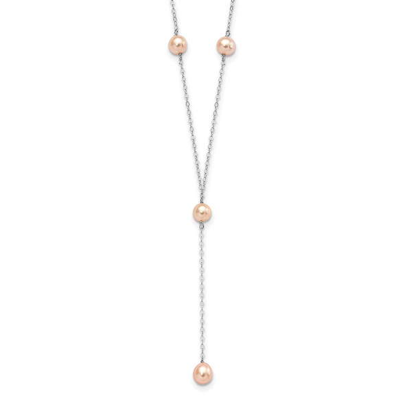 16" Sterling Silver Rhodium-plated Pink Freshwater Cultured Pearl Y-Drop Necklace