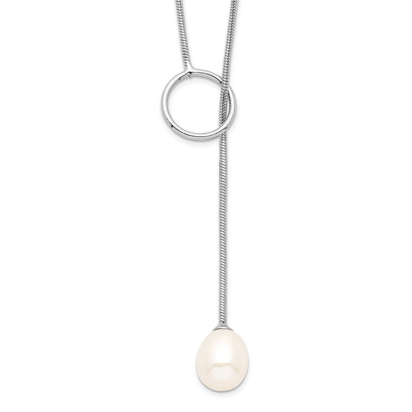 19.5" Sterling Silver Rhodium-plated 7-8mm White Freshwater Cultured Pearl Toggle Drop Necklace