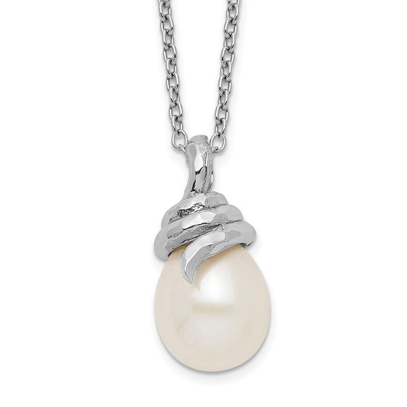 17" Sterling Silver Rhodium-plated 8-9mm White Freshwater Cultured Pearl Necklace QH5493-17