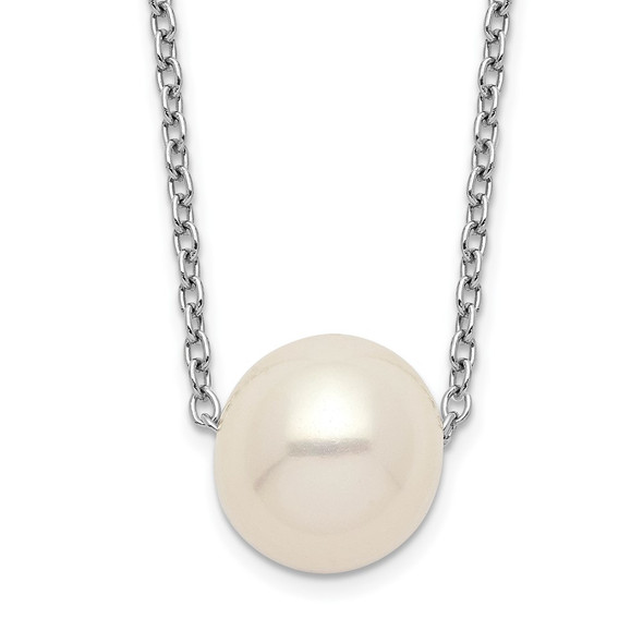 18" Sterling Silver Rhodium-plated 9-10mm White Rice Freshwater Cultured Pearl Necklace