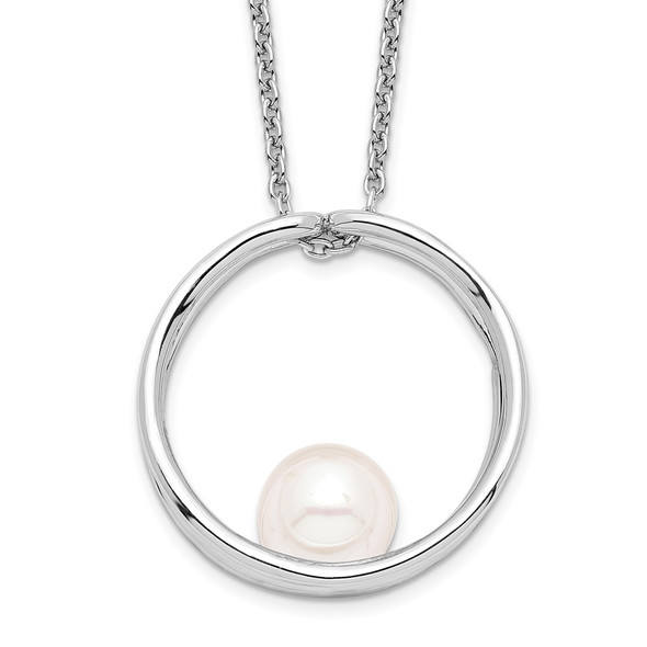 18" Sterling Silver Rhodium-plated 7-8mm White Round Freshwater Cultured Pearl Necklace