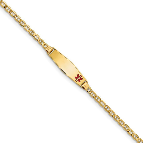 7" 14k Yellow Gold Medical Soft Diamond-Shape Red Enamel ID Bracelet XM558FC-7 with Free Engraving
