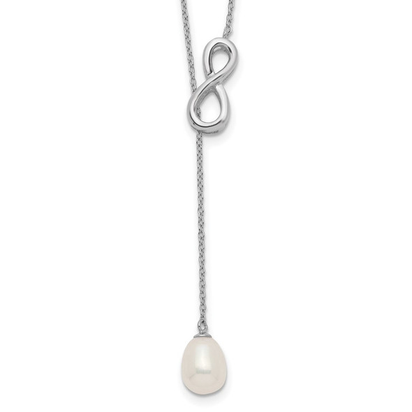 24" Sterling Silver Rhodium-plated 7-8mm Freshwater Cultured Pearl Infinity Lariat Drop Necklace