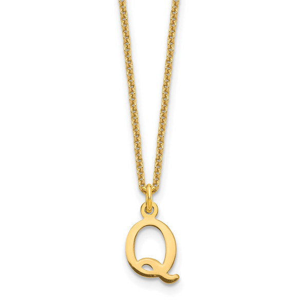 18" 10K Yellow Gold Cutout Letter Q Initial Necklace
