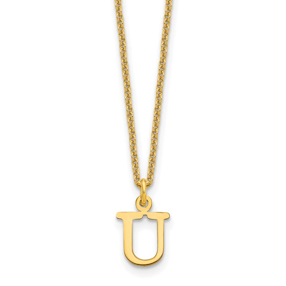 18" 10K Yellow Gold Cutout Letter U Initial Necklace