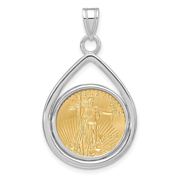 14kw Polished Lightweight Tear Drop Prong Mounted 1/10oz American Eagle Coin Bezel Pendant