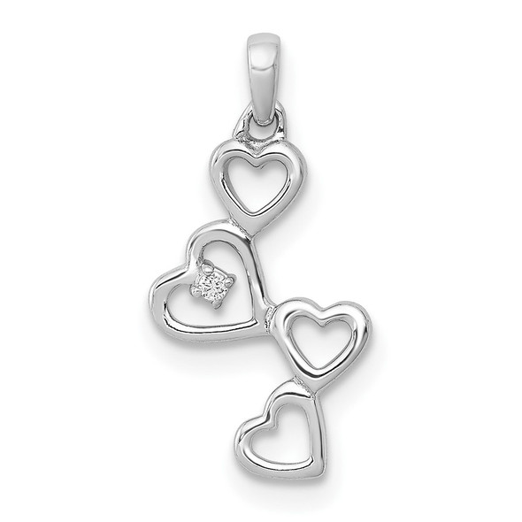 10K White Gold .01ctw Diamond Four Hearts Pendant