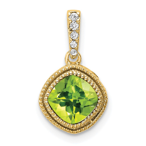 10K Yellow Gold Cushion Peridot and Diamond Pendant