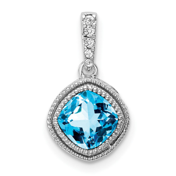 10k White Gold Cushion Blue Topaz and Diamond Pendant PM7092-BT-021-1WA