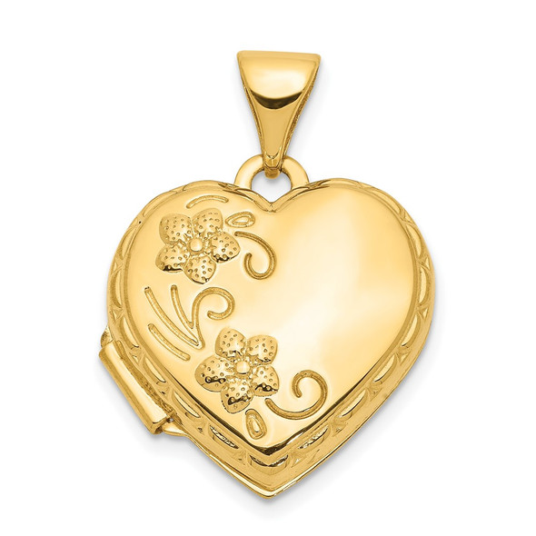 10K Yellow Gold Domed Floral Heart Locket Pendant