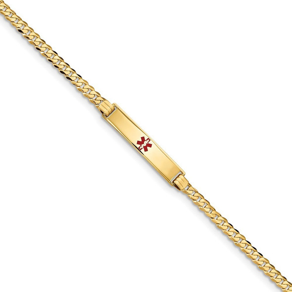 7" 14k Yellow Gold Medical Red Enamel Curb Link ID Bracelet XM554CR-7 with Free Engraving