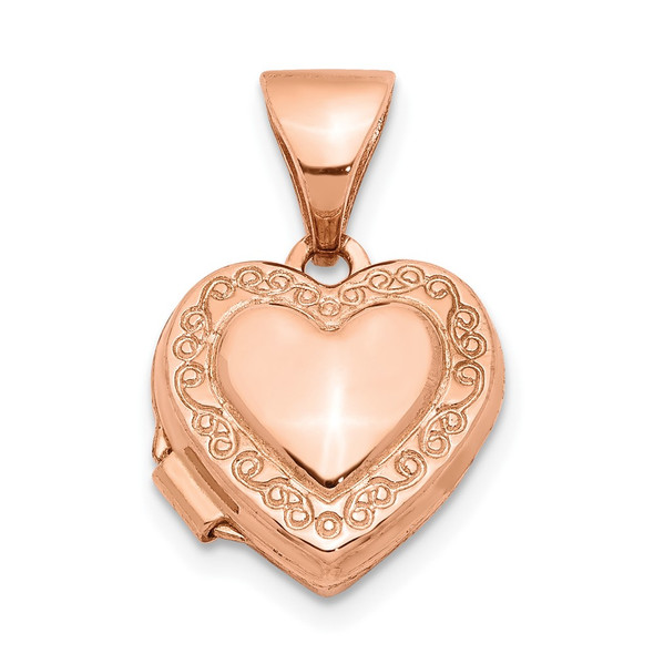 14k Rose Gold Polished 10mm Heart-Shaped Scrolled Locket Pendant