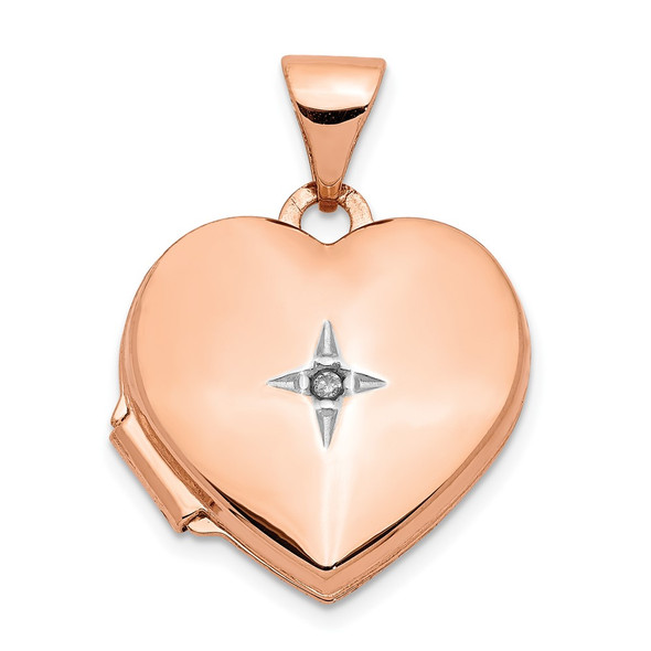 14k Rose Gold Diamond Polished 15mm Heart Locket Pendant