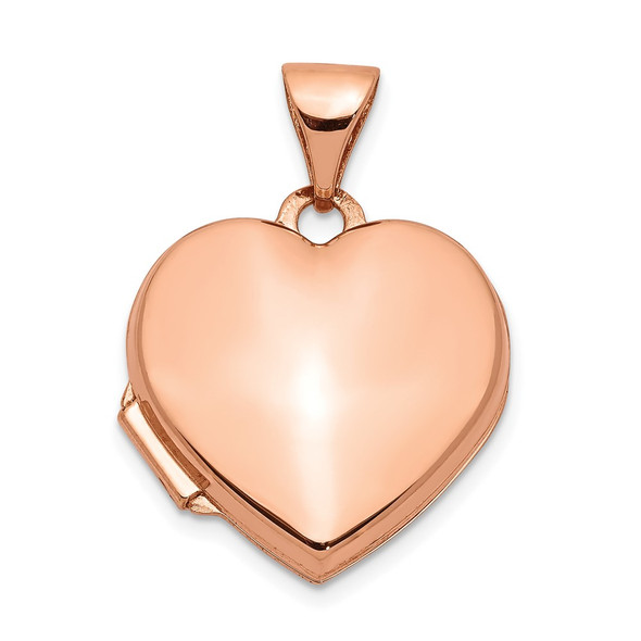 14k Rose Gold 15mm Plain Heart Locket Pendant