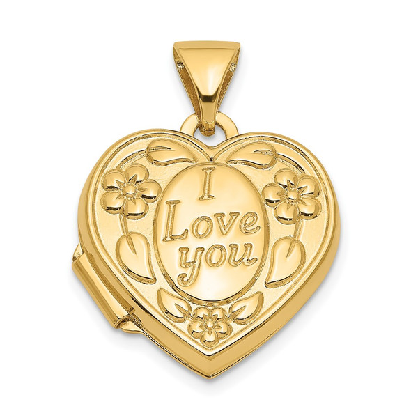 14K Yellow Gold Floral I LOVE YOU Heart Locket Pendant